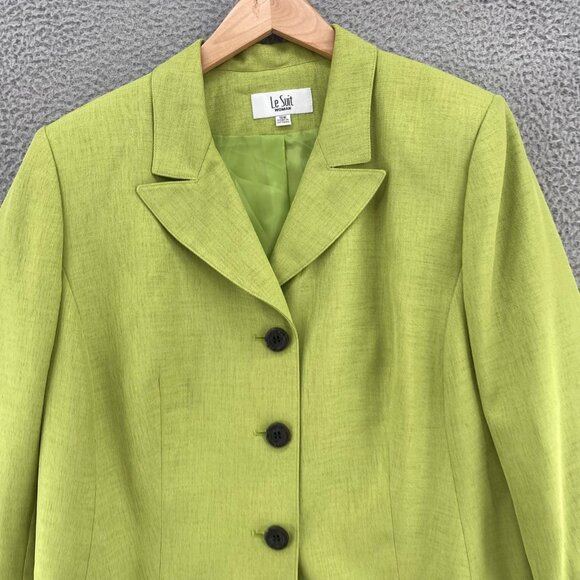 Le Suit Blazer Womens 16W Plus Green Button Front Peak Lapel Office Career Work - Picture 2 of 9